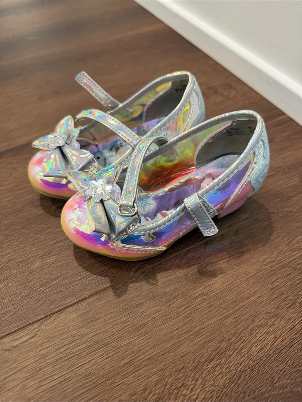 Disney Iridescent Bow Mary Jane Shoes with Frozen Insole - Silver/Multicolor